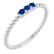 14K Gold Round Lab-Grown Blue Sapphire Beaded Ring - White Gold
