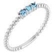 14K Gold Round Natural Aquamarine Beaded Ring - White Gold