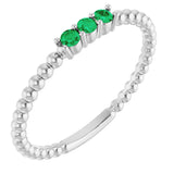 Platinum Round Natural Emerald Beaded Ring