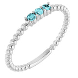 Platinum Round Natural Blue Zircon Beaded Ring