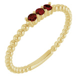 14K Gold Round Natural Mozambique Garnet Beaded Ring - Yellow Gold