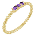 14K Gold Round Natural Amethyst Beaded Ring - Yellow Gold