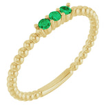 14K Gold Round Natural Emerald Beaded Ring - Yellow Gold