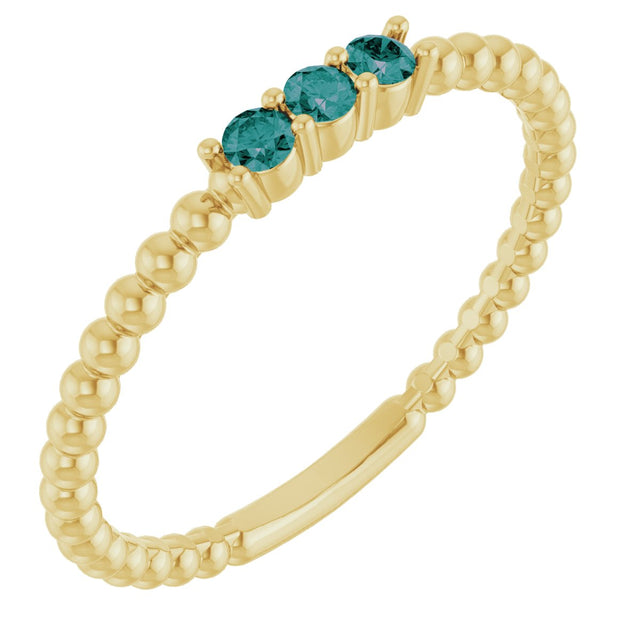 14K Gold Round Natural Alexandrite Beaded Ring - Yellow Gold