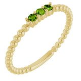 14K Gold Round Natural Peridot Beaded Ring - Yellow Gold