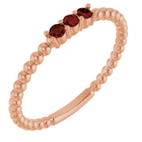 14K Gold Round Natural Mozambique Garnet Beaded Ring - Rose Gold