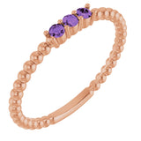 14K Gold Round Natural Amethyst Beaded Ring - Rose Gold