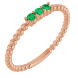 14K Gold Round Natural Emerald Beaded Ring - Rose Gold