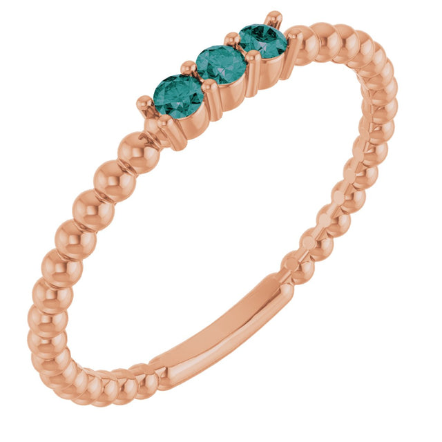 14K Gold Round Lab-Grown Alexandrite Beaded Ring - Rose Gold