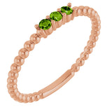 14K Gold Round Natural Peridot Beaded Ring - Rose Gold