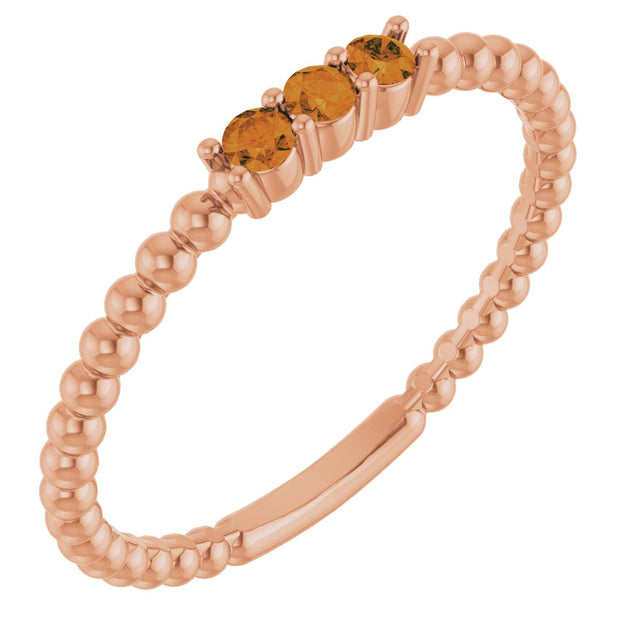 14K Gold Round Natural Citrine Beaded Ring - Rose Gold