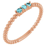 14K Gold Round Natural Blue Zircon Beaded Ring - Rose Gold