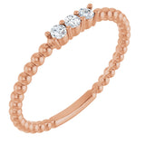 14K Gold Round Natural Diamond Beaded Ring - Rose Gold