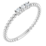 14K Gold Round Natural Diamond Beaded Ring - White Gold