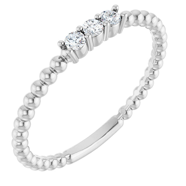 14K Gold Round Natural Diamond Beaded Ring - White Gold