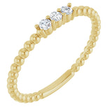 14K Gold Round Natural Diamond Beaded Ring - Yellow Gold