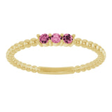 14K Gold Round Natural Pink Tourmaline Beaded Ring - Yellow Gold - view 3