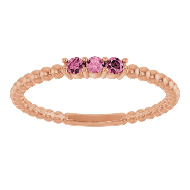 14K Gold Round Natural Pink Tourmaline Beaded Ring - Rose Gold - view 3