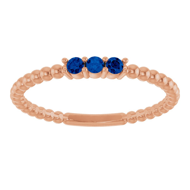 14K Gold Round Lab-Grown Blue Sapphire Beaded Ring - Rose Gold - view 3