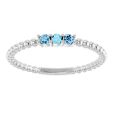 14K Gold Round Natural Aquamarine Beaded Ring - White Gold - view 3