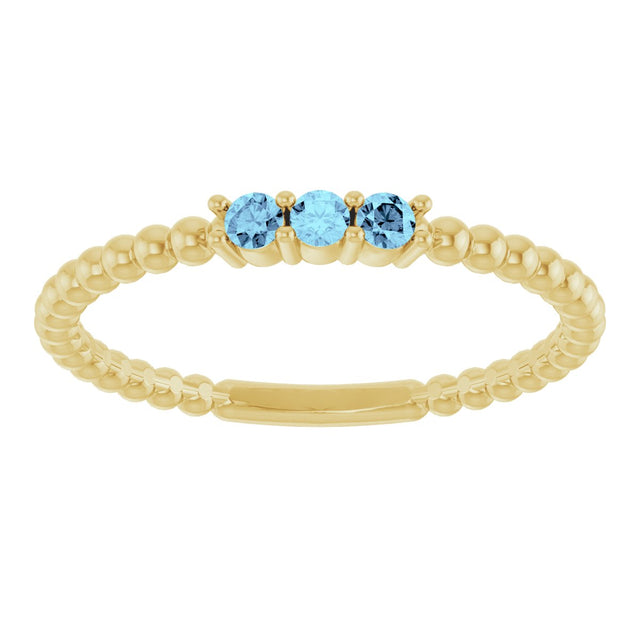 14K Gold Round Natural Aquamarine Beaded Ring - Yellow Gold - view 3