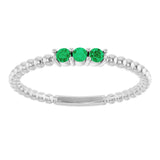 Platinum Round Lab-Grown Emerald Beaded Ring - view 3