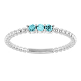 14K Gold Round Natural Blue Zircon Beaded Ring - White Gold - view 3