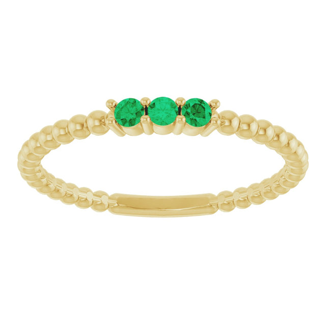 14K Gold Round Natural Emerald Beaded Ring - Yellow Gold - view 3