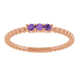 14K Gold Round Natural Amethyst Beaded Ring - Rose Gold - view 3