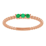 14K Gold Round Natural Emerald Beaded Ring - Rose Gold - view 3