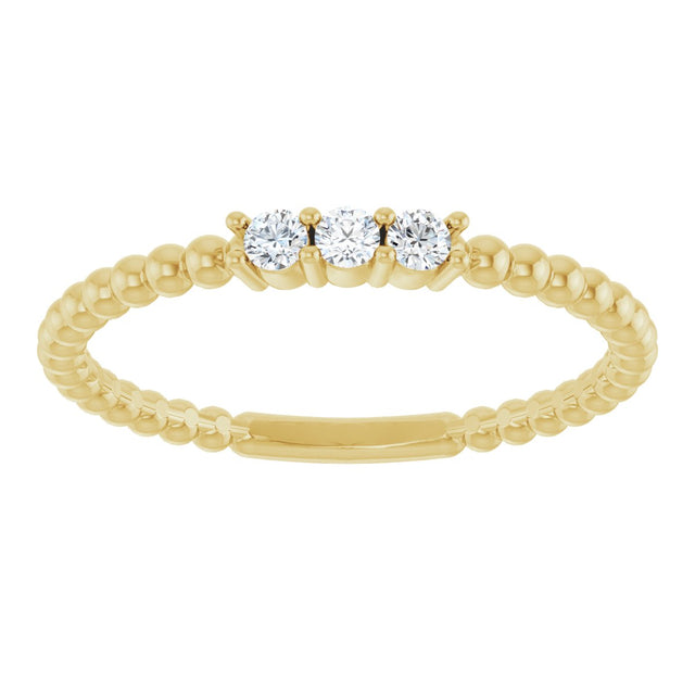 14K Gold Round Natural Diamond Beaded Ring - Yellow Gold - view 3