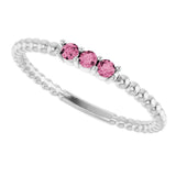 14K Gold Round Natural Pink Tourmaline Beaded Ring - White Gold - view 5