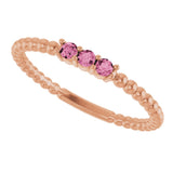 14K Gold Round Natural Pink Tourmaline Beaded Ring - Rose Gold - view 5