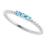 14K Gold Round Natural Aquamarine Beaded Ring - White Gold - view 5