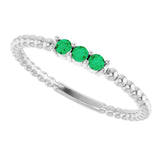 14K Gold Round Natural Emerald Beaded Ring - White Gold - view 5