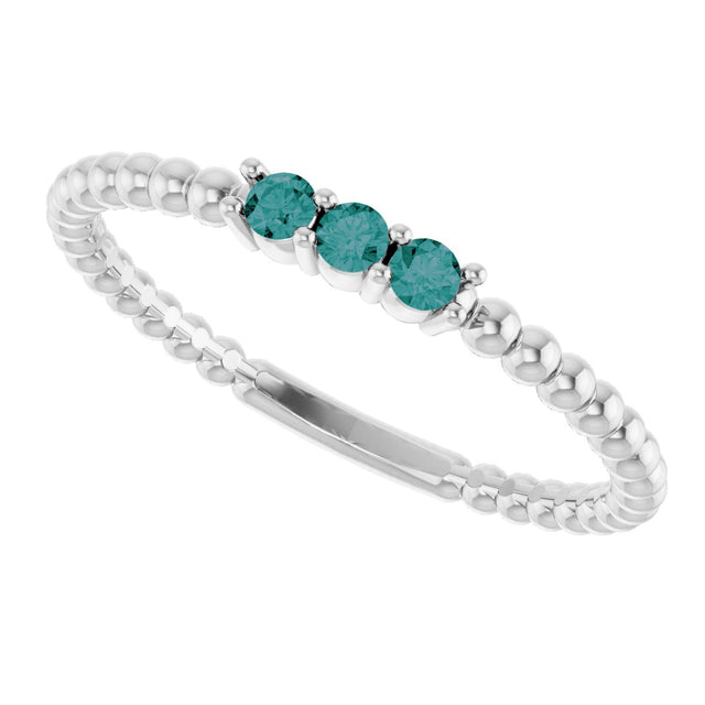 14K Gold Round Natural Alexandrite Beaded Ring - White Gold - view 5