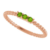 14K Gold Round Natural Peridot Beaded Ring - Rose Gold - view 5