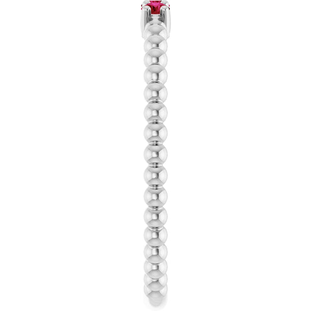 14K Gold Round Lab-Grown Ruby Beaded Ring - White Gold - view 4