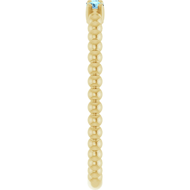 14K Gold Round Natural Aquamarine Beaded Ring - Yellow Gold - view 4