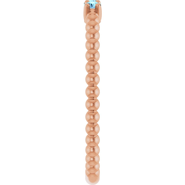 14K Gold Round Natural Aquamarine Beaded Ring - Rose Gold - view 4