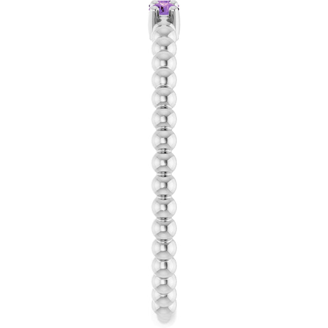 14K Gold Round Natural Amethyst Beaded Ring - White Gold - view 4