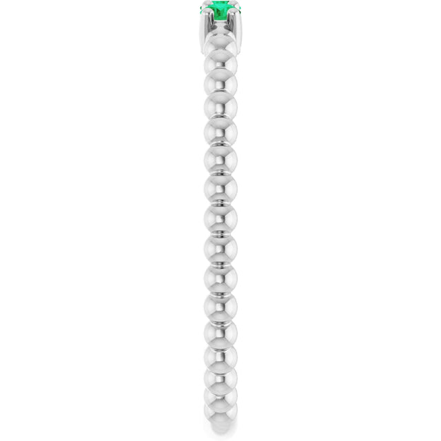 14K Gold Round Lab-Grown Emerald Beaded Ring - White Gold - view 4