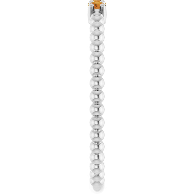 14K Gold Round Natural Citrine Beaded Ring - White Gold - view 4