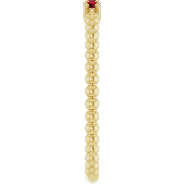 14K Gold Round Natural Mozambique Garnet Beaded Ring - Yellow Gold - view 4