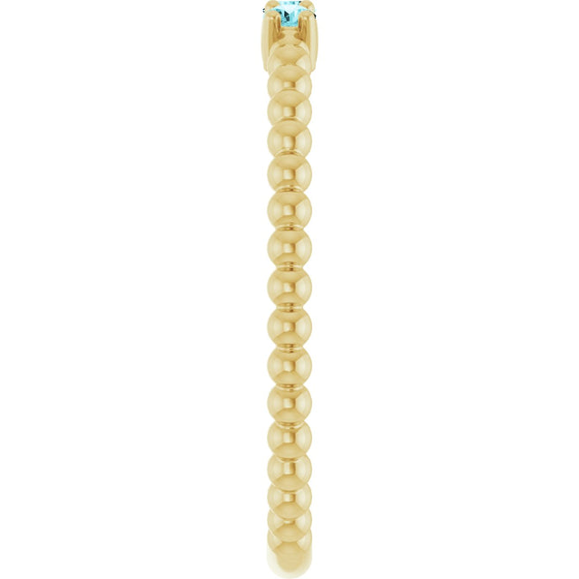 14K Gold Round Natural Blue Zircon Beaded Ring - Yellow Gold - view 4