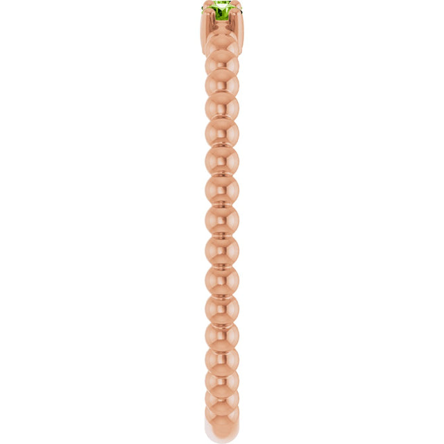 14K Gold Round Natural Peridot Beaded Ring - Rose Gold - view 4