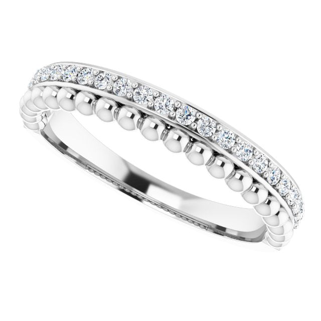 14K Gold Round Natural Diamond Beaded Ring – 1.3mm Stones - White Gold - view 5