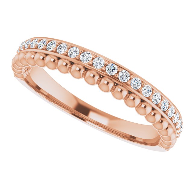 14K Gold Round Natural Diamond Beaded Ring – 1.3mm Stones - Rose Gold - view 5