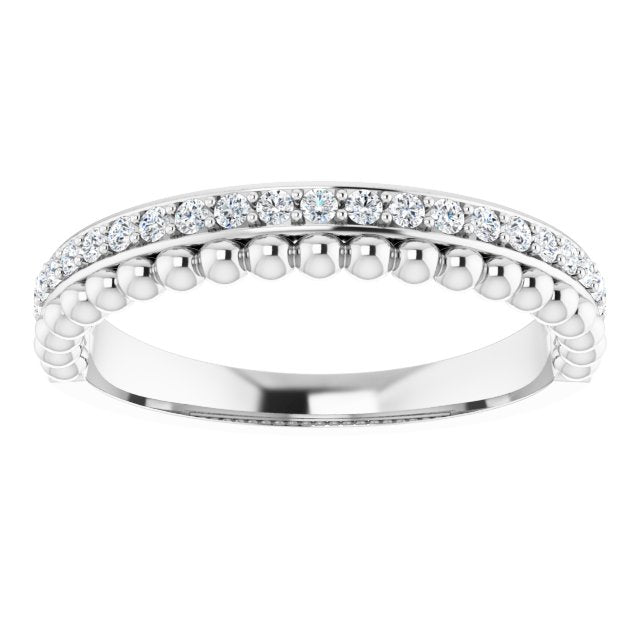 14K Gold Round Natural Diamond Beaded Ring – 1.3mm Stones - White Gold - view 3