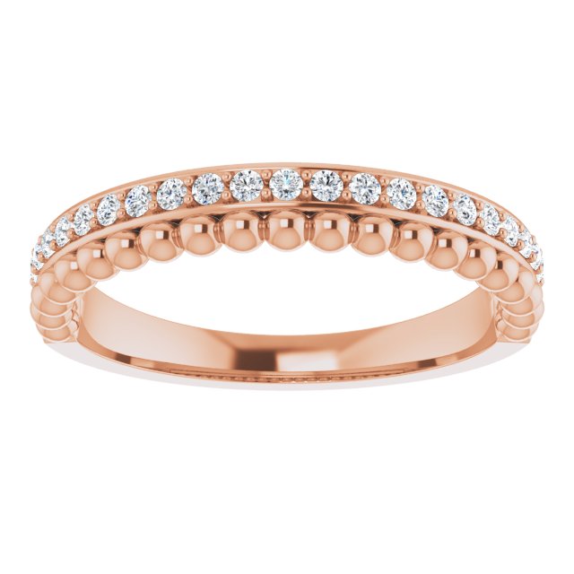 14K Gold Round Natural Diamond Beaded Ring – 1.3mm Stones - Rose Gold - view 3